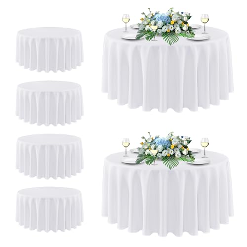 Image of sancua White Round Tablecloth 108 Inch Diameter, 6 Pack - Circle Polyester Fabric Table Cloth for Wedding Party Reception Banquet Birthday, Washable Formal Table Cover (Fit 42-96 Inch Tables)
