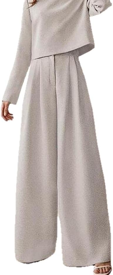 Amazon.com: Otoño para mujer, casual, liso, a juego, elegante, blusa de  manga larga, pantalón de pierna ancha, 2 pantalones de cintura alta de gran  tamaño, conjuntos de pantalones femeninos : Ropa, Zapatos