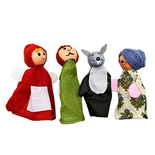 LOVEYue 4pcs Niños Caperucita Roja Lobo Cuento De Hadas Juguete De Narración De Cuentos De Marionetas De Dedo, Mejor para El Juego De Regalo De Juguete Intelectual Infantil 4 Piezas Cover