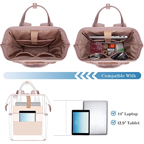 Image of Fasrom Nurse Backpack for Work Women, Nurse Tote Bag with Laptop Compartment for Clinical Study and Home Health Care, Pink (Empty Bag Only)