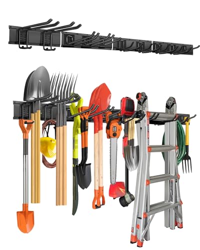 PIYILO 64 inches Garage Tool Organizer Wall Mount, Heavy Duty Garden Tool Organizer Rack, Hanging Storage Organization Racks Holder with 10 Hooks, for Lawn Tools, Shovel, Shed