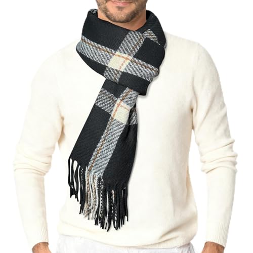 Image of Cashmere Feel Men's Scarf, Winter Classic Plaid Design Tartan Neck Scarf