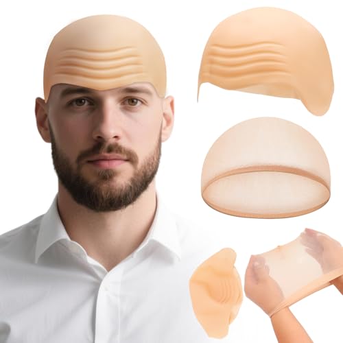 JOLYEAK 2 pcs Bald Caps Latex Bald Cap with Nylon Wig Caps Makeup Costume Accessories Adult Cosplay Party Supplies
