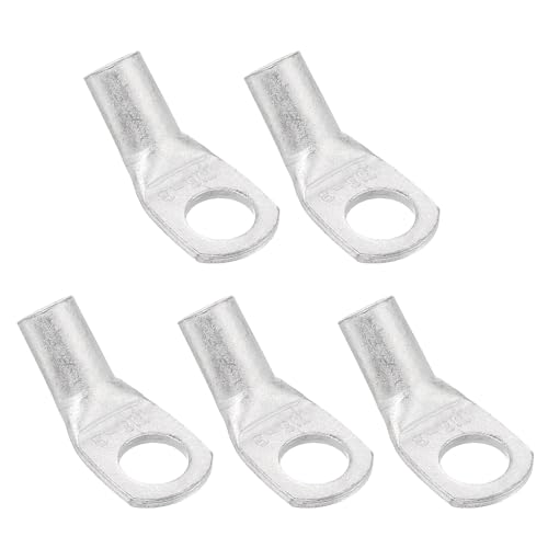 QUARKZMAN 3 AWG - 5/16 Bornes Câble En Cuivre, Extrémités Câble Batterie Courbées À 45 Degrés, Bornes Batterie Connecteurs À Oeillet En Cuivre Nu Pour Équipements Électriques (Argent, 5Pcs)