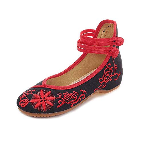 Women's Casual Flat Chinese Embroidered Floral Mary Jane Ballet Shoes - Main Image