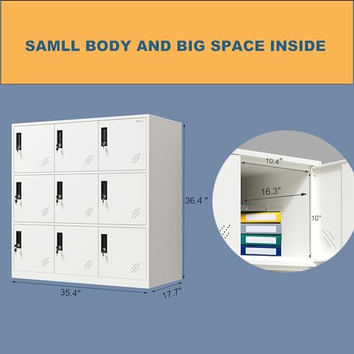 MECOLOR Metallspind für Büro, Aufbewahrungsschrank für Mitarbeiter, Spinde im Fitnessstudio, abschließbarer Stahlspind für Schlafzimmer, 9D, Weiß