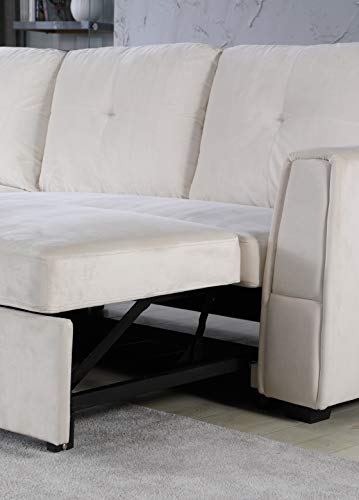 Legend Vansen 91''Velvet Sofa Chaise Storage Reversible L-Shape Sleeper Sectional,Sofabed,Seelper, Apt, Cream #TOP7