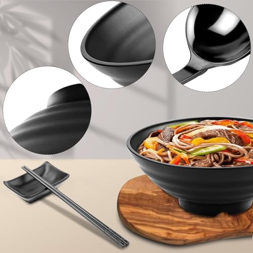 Miniatura 2 de Lonely High Heels 2 Piezas Ramen Bowl Conjuntos 1020ml Cuenco Ramen Bol Ramen Negro Con Palillos De 24cm Cuchara Y Cuenco Para Salsas Para Fideos Fideos Pho