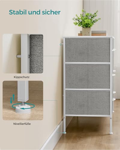 SONGMICS Kommode mit 5 Schubladen, Aufbewahrungsschrank mit 6 Stoff-Schubladen, 40 x 117 x 77,5 cm, modern, weiß-hellgrau LTS833W01