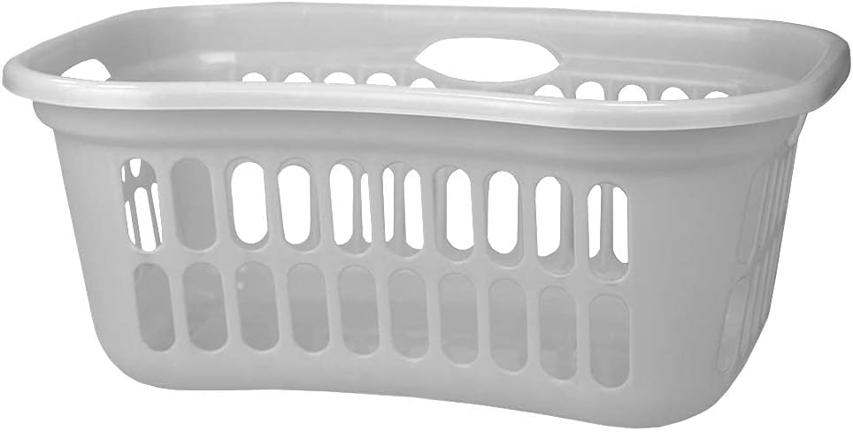 Home Basics Curved Hip Holding Large Capacity Lightweight Plastic Laundry Basket with Easy Grab Handles, White (LH47609)