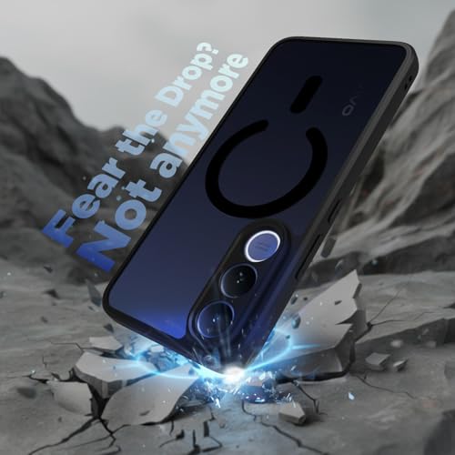 Image of RIGGEAR Shockproof Sleek Hybrid Armor Magnetic Back Cover Case Compatible with MagSafe Accessories for Vivo V70 FE 5G (Smoke Black Matte PC + Black TPU Bumper)