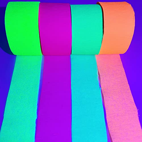 Image of 840feet Blacklight Party Streamer Decorations 8 Rolls Glow Crepe Paper UV Reactive Fluorescent Neon Paper Streamers Glow Party Supplies and Decorations for Wedding, Birthday, Neon Party, Fiesta Party