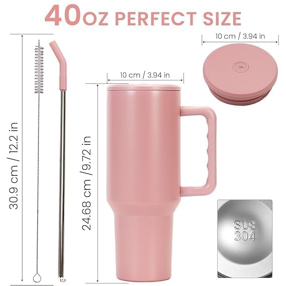 Image of SKDBPM Personalized Stainless Steel Tumbler with Handle, 1200ml Capacity, Black Insulated Travel Mug with Straw, Custom Name Design (1200ML Stainless Steel Tumbler with Handle)