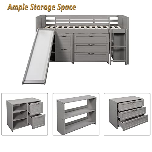Bellemave Low Loft Bed with Slide and Storage #TOP24