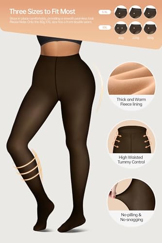 Vertvie 2 Pairs Fleece Lined Tights for Women Thermal Pantyhose Fake Translucent Winter Warm Tights Thick Leggings2