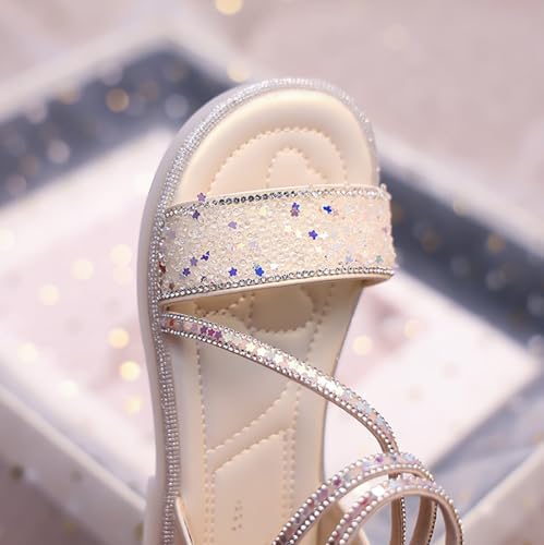 Girls Ankle Strap Flat Sandals Dressy Strappy Gladiator Open Toe Sandals Low Heel High Top Rhinestones Shoes4