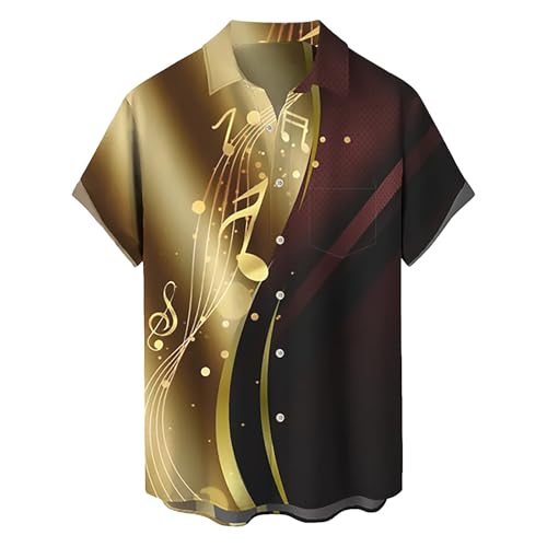 Generic - Chemise de cowboy pour homme, cadeau formel 2025, imprimé musique, chemise à manches courtes, veste pour homme, doré, XL