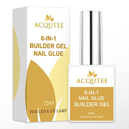 ACQUTEE 6 en 1 15ml Builder Gel Colles pour Ongles Base Gel Pour Pose Américaine Ongles Capsules, Nail Extend Durcissement, Nail Glue en Résine Cover