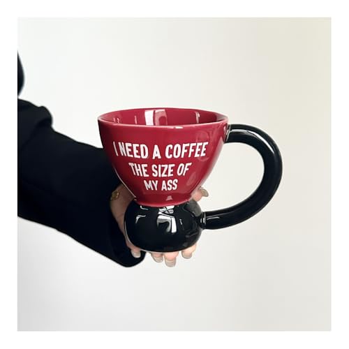 Taza De Pie Alto Cerámica Color Contrastante Agua Potable Para El Hogar Recuerdo Café 400 Ml Té Con Leche Pareja Oficina En Casa (Letras Rojas,400Ml)