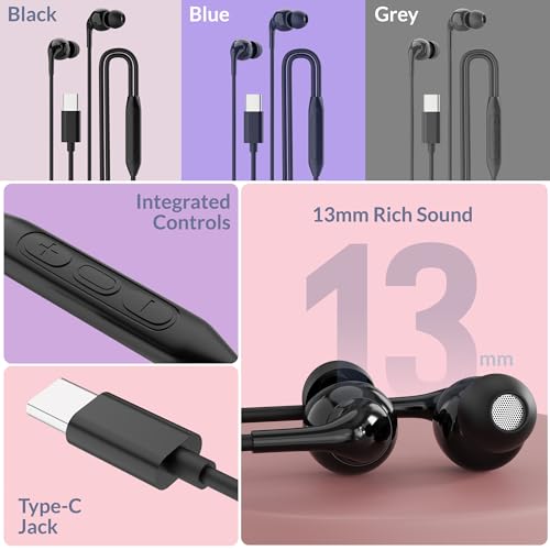 Image of AROMA HF1004 Type C Wired Earphone with HD Quality in-Line Mic,12mm Driver Hi-Res Wired