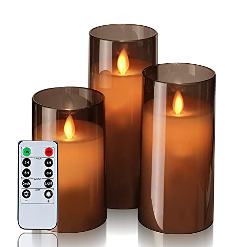 Raycare Flameless Candles, Battery Operated Candles, Led Acrylic Candles Flickering With Remote And Timers, Moving Flame, Grey, Set Of 3 #TOP8
