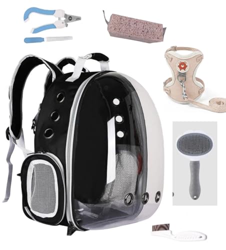 YoiQi Una Mochila para Mascotas Especialmente diseñada para Caminar al Gato y al Perro, Resistente y cómoda, Salir con Mascotas (Negro)+1L Gato de areana