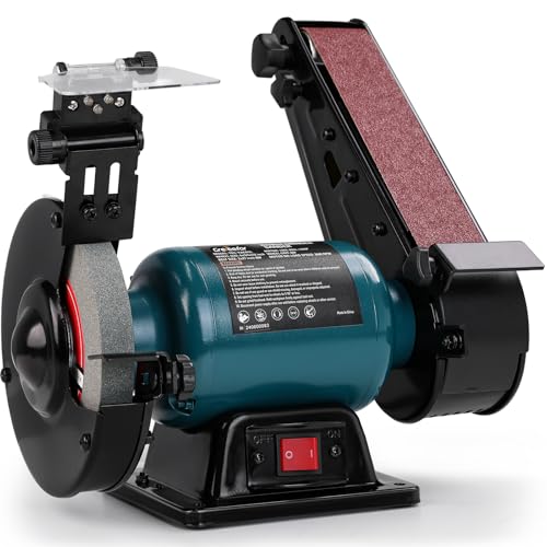 Image of Compact Grinder Sander Combo, 6-Inch Grinding Wheel and 2 inch x 27 inch Sanding Belt for Woodworking, Blade Sharpening and Home Workshop Tasks