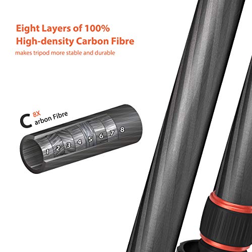 GEEKOTO Carbon Fiber Camera Tripod，Lightweight Detachable Monopod with 360° Ball Head 1/4" Quick Release Plate ， Support 26.5 LB for DSLR Mirrorless Camera Video vlog by GEEKOTO - Image 3
