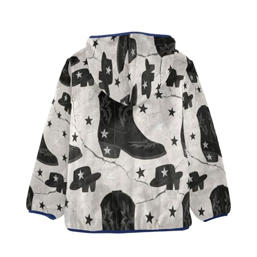 Cowboy Boots Hats Stars Pattern Toddler Fleece Jacket Girl Boys Hooded Fleece Jacket Coat Warm Outwear Zip-up 3-10T2