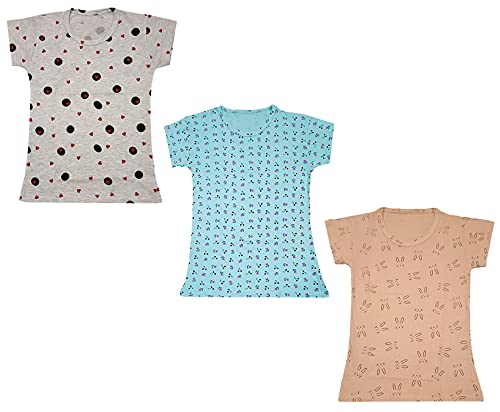 Image of indi weaves Girls Printed Cotton Half Sleeves Tshirts (Pack of 3)