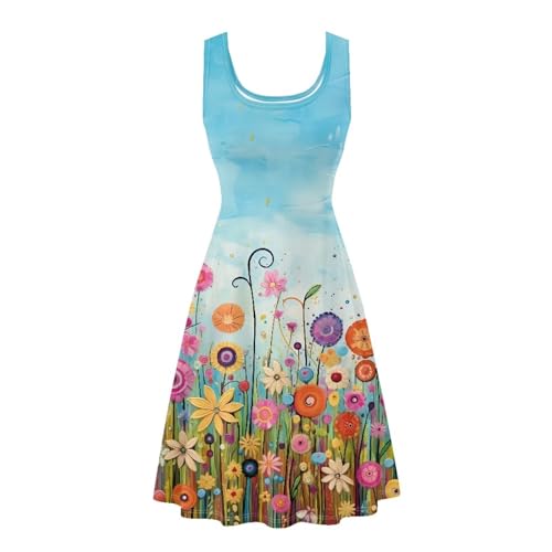 Image of Women's Casual Loose Sundress Midi Sleeveless Crewneck Dress Summer Beach Tank Dress with Pockets