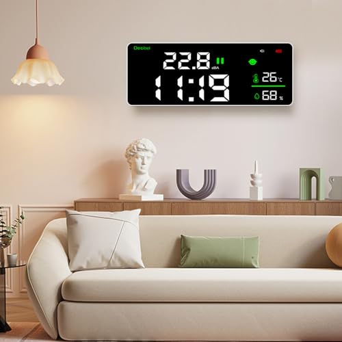 Digitaler hängender Schallpegelmesser Intelligenter dezibel messgerät mit großer LCD-Anzeige Temperatur Luftfeuchtigkeit 30-130 dB Bereich Lärm Dezibel Meter mit Alarmgeräusch für Home Noise Monitor
