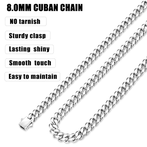 Fiusem 8mm Silver Tone Cuban Link Chains for Men Women, 18 Inches by Fiusem - Used condition - Image 8