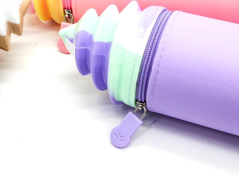 Image of Silicone pencil case /pouch /bag, cute lightweight waterproof zipper pencil case, colourful ice cream shape, safe and durable (Blue), QS-2016