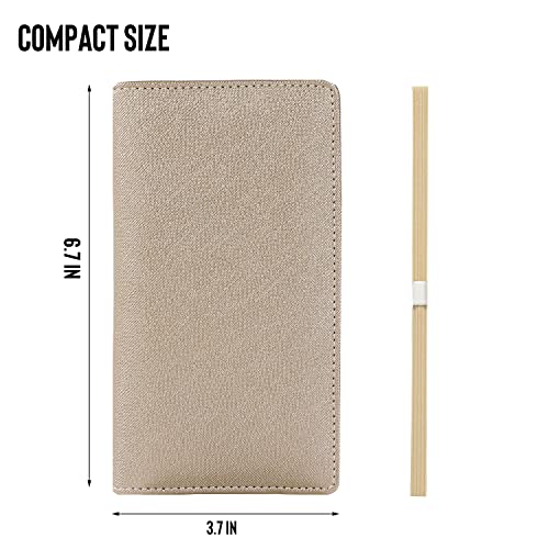 Image of LOLOMLO Checkbook Cover for Duplicate Checks, Stripes Criss Cross Embossed PU Leather Check Book Holder for Top Side Tear Register, RFID Blocking Wallet with Elastic Strap & Pen Slot, Brown Champagne