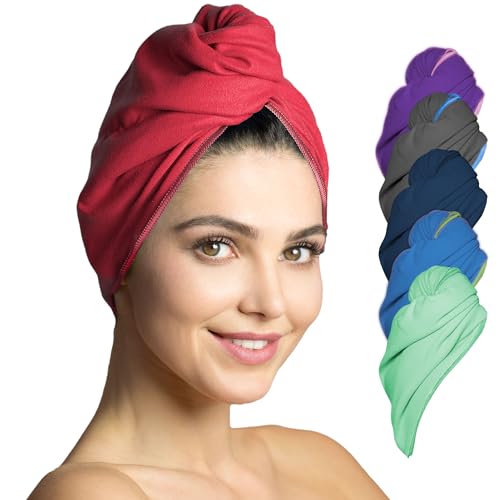 Fit-Flip Haarturban Mikrofaser - 1 Stück Haarhandtuch mit Knopf - schnelltrocknend und saugstark - Microfaser Kopf Turban - Haar Handtuch (koralle)