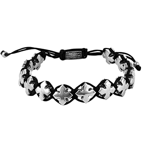 King Baby Silver-Tone Alloy & Black Or Red Macrame Bolo Bracelet, Adjustable 9” To 11-1/2” - Black Mb Cross #TOP7