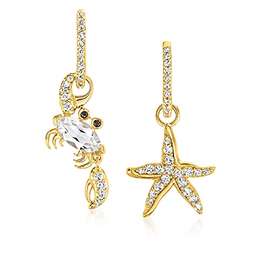 Ross-Simons 2.20 ct. t.w. White Topaz Starfish and Crab Mismatched Drop Earrings With Black Spinel Accents in 18kt Gold Over Sterling