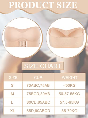 Geyoga 2 Pcs Strapless Bras For Women Push Up Lingerie Strapless Front Buckle Lift Bra Nonslip Bandeau Bra(Black, Nude,Large) #TOP1