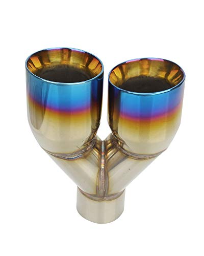 Blackhorse-Racing Left And Right Universal Blue Burnt Exhaust 2.5" In 3.5" Out Duo Slant Polished Tip Staggered #TOP7