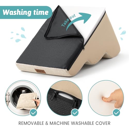 Dog Stairs for Small Dogs 15.7" H, Curved Dog Step for Puppy, Older Cat, Medium Pet Ramp for Sofa, Couch or Chair, Ladder with High Density Foam, 15.7x22.4x15.7 inch, 3 Step, Beige - Image 6