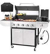 Burner Propane Gas BBQ Grill with Side Burner, 53,000 BTU Output with Enameled Cast Iron Grates f...