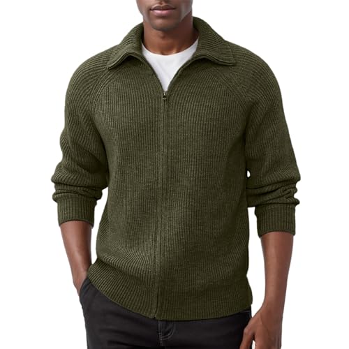 Men's Full Zip Cardigan Sweaters Casual Stand Collar Cardigan Rib Knit Textured Sweater Fall Winter Warm2