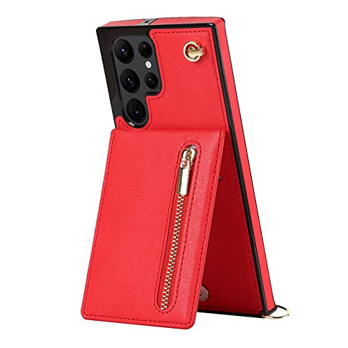 Étui portefeuille en cuir rouge avec porte-cartes pour Samsung S20