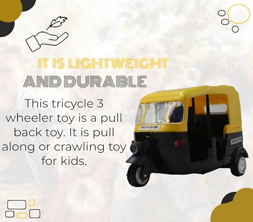 Image of NeoKiddo Pull Back CNG Auto Rickshaw Toy for Kids | 3-Wheeler Autorickshaw Vehicle Toy with Driver | Durable Mini Auto Toy for Boys & Girls (Yellow Black)