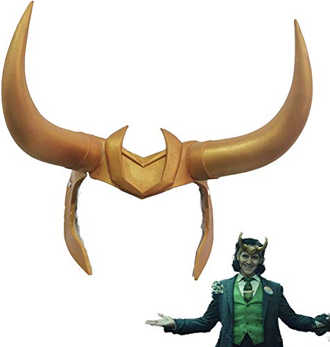 Loki Helm mit Hörnern Latex Kostüm Maske Zubehör Kopfbedeckung Halloween Requisiten Gelb Cover
