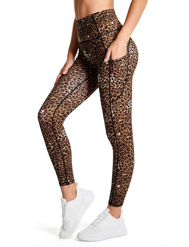Image of THE GYM PEOPLE Thick High Waist Yoga Pants with Pockets, Tummy Control Workout Running Yoga Leggings for Women