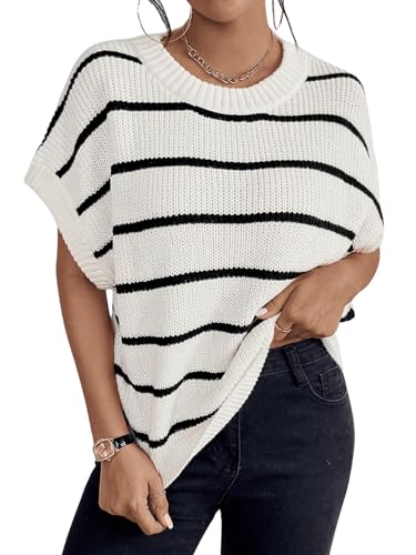 Image of GORGLITTER Women's Striped Short Sleeve Sweater Vest Crew Neck Fashion Trendy 2026 Knit Vest Top Old Money Clothes