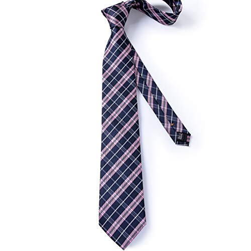 Image of DiBanGu Plaid Ties for Men Silk Checkered Necktie and Pocket Square Cufflinks Tie Clip Set with Gift Box for Wedding Business