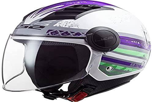 LS2 Copter Casco Jet Moto - Urban White Red, Taglia M, In Policarbonato HPTT, Con Visierino Solare - 3